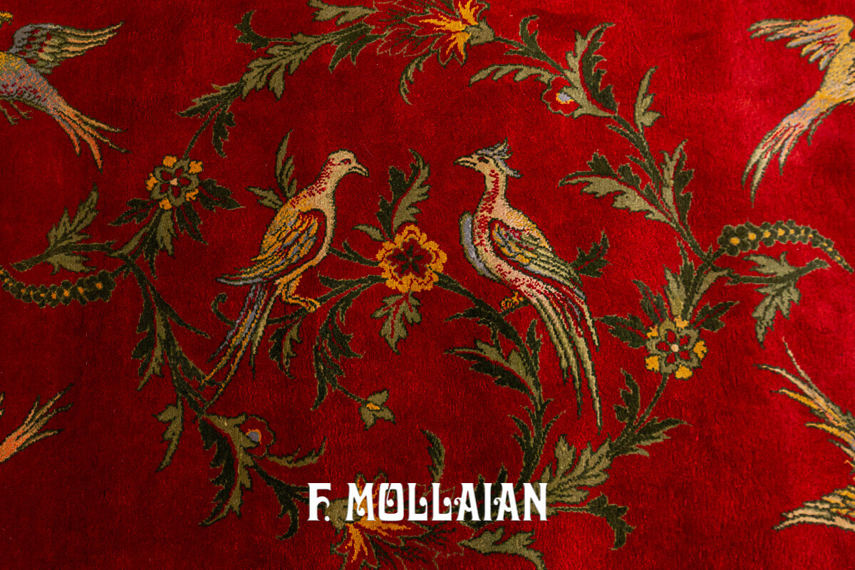 un tappeto europeo Fondo Color Ciliegia con Disegno Uccelli e Anelli di Fiori n°:96823813